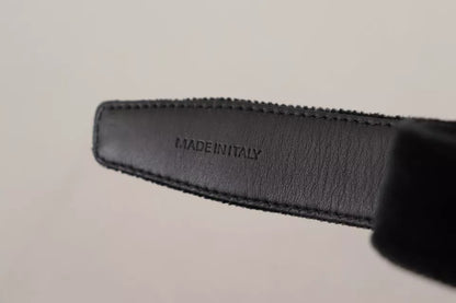 Dolce &amp; Gabbana – Schwarzer Samtgürtel mit silberfarbener Metall-Logoschnalle