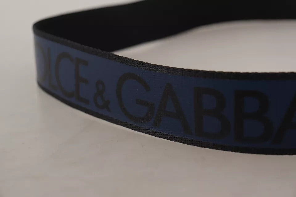 Dolce &amp; Gabbana Gürtel mit Logo-Print und silberner Schnalle, blau/schwarz