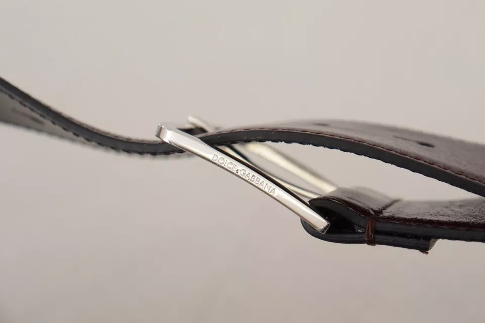 Dolce &amp; Gabbana – Dunkelbrauner Ledergürtel mit Logogravur und Metallschnalle