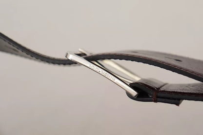 Dolce &amp; Gabbana – Dunkelbrauner Ledergürtel mit Logogravur und Metallschnalle