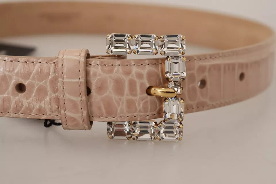 Dolce &amp; Gabbana Beige Ledergürtel mit Kristallschnalle für Damen