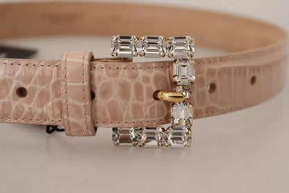 Dolce &amp; Gabbana Beige Ledergürtel mit Kristallschnalle für Damen