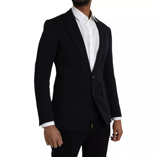 Dolce &amp; Gabbana – Blauer, einreihiger Blazer aus Wolle mit Kerbe