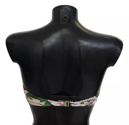 Dolce &amp; Gabbana Pink Blumendruck Badeanzug Beachwear Bikini Top