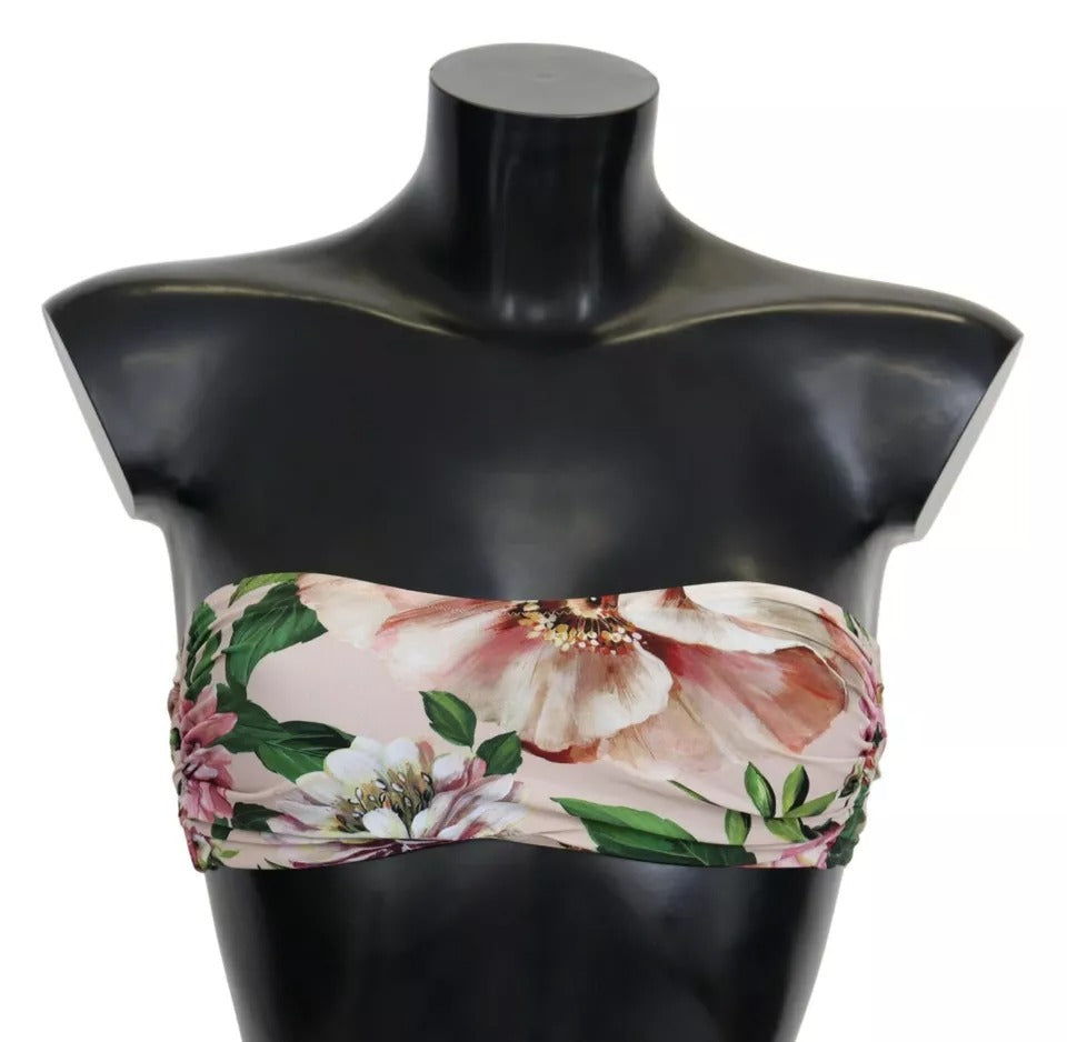 Dolce &amp; Gabbana Pink Blumendruck Badeanzug Beachwear Bikini Top