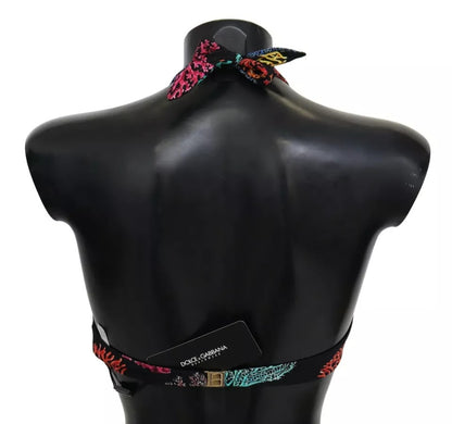 Dolce &amp; Gabbana Schwarz Korallen Print Badeanzug Beachwear Bikini Top