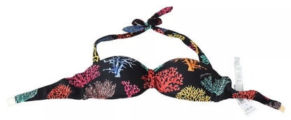 Dolce &amp; Gabbana Schwarz Korallen Print Badeanzug Beachwear Bikini Top
