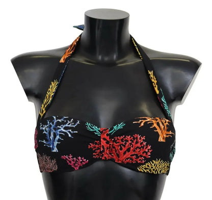 Dolce &amp; Gabbana Schwarz Korallen Print Badeanzug Beachwear Bikini Top