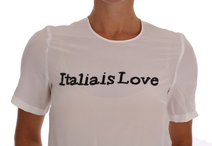 Dolce &amp; Gabbana Weiße Seidenbluse „Italia Is Love“