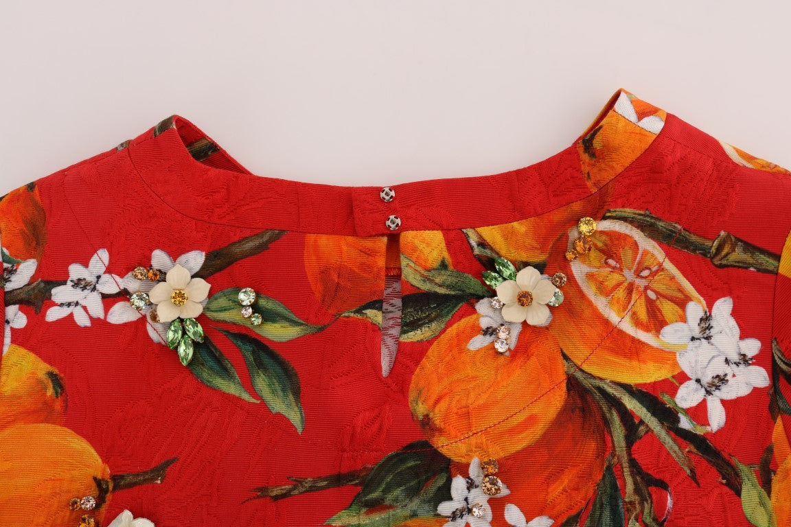 Dolce &amp; Gabbana – Bluse mit orangefarbenem Print und Kristallverzierung