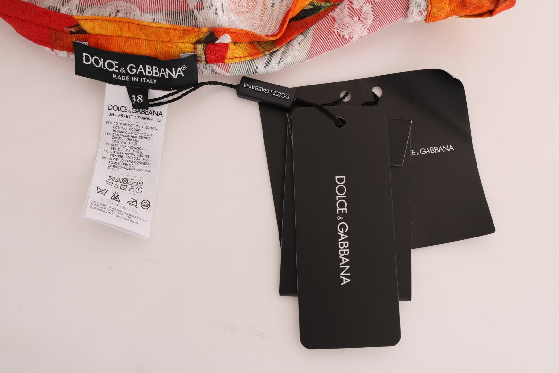 Dolce &amp; Gabbana – Bluse mit orangefarbenem Print und Kristallverzierung