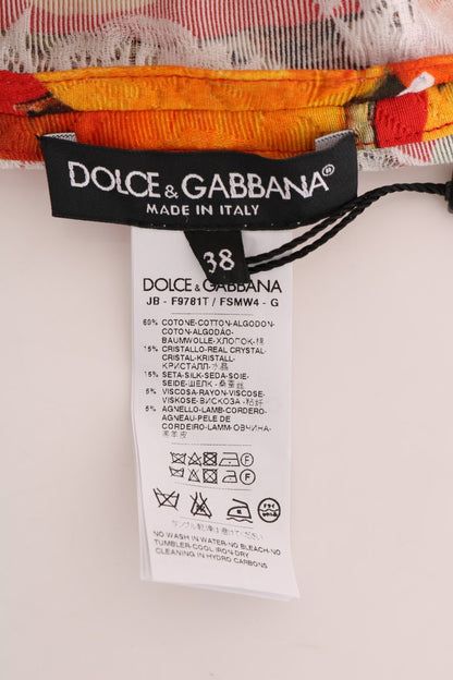 Dolce &amp; Gabbana – Bluse mit orangefarbenem Print und Kristallverzierung
