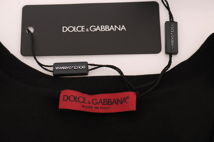 Dolce &amp; Gabbana – Schwarzes Tanktop aus Baumwolle mit Blumenmuster und Kristallen