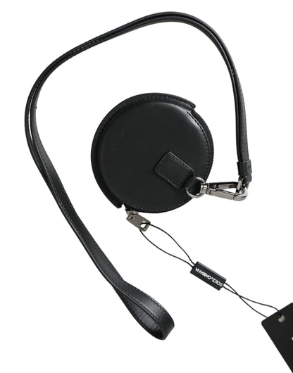 Dolce &amp; Gabbana – Schwarzes rundes Leder-Geldbörse mit DG-Logo und Schlüsselband