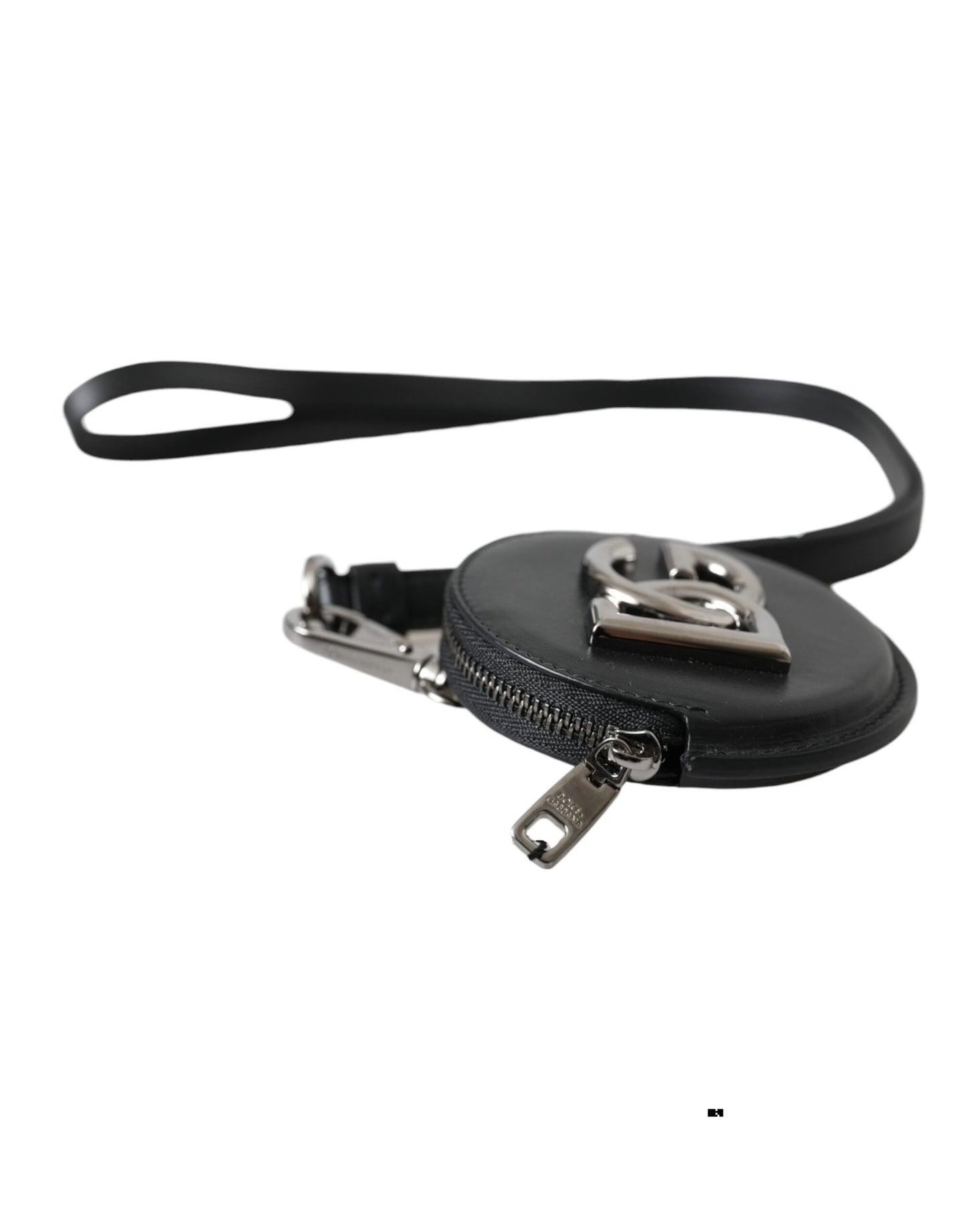 Dolce &amp; Gabbana – Schwarzes rundes Leder-Geldbörse mit DG-Logo und Schlüsselband