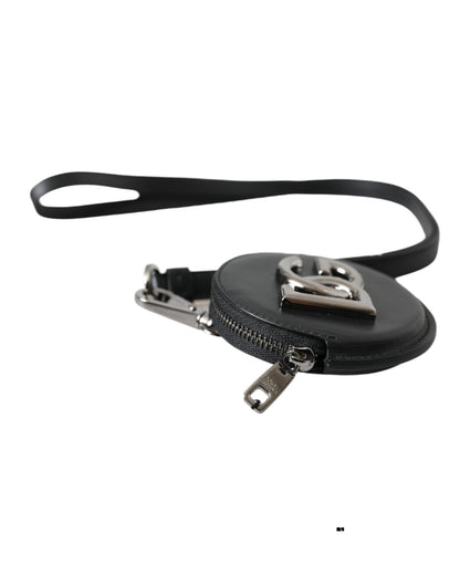 Dolce &amp; Gabbana – Schwarzes rundes Leder-Geldbörse mit DG-Logo und Schlüsselband