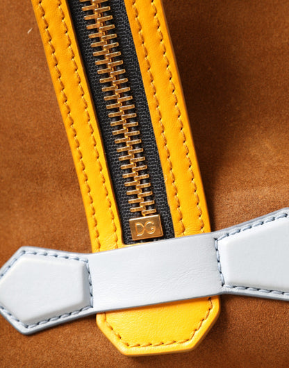 Dolce &amp; Gabbana – Rucksacktasche aus Wildleder mit Logo in Braun und Gelb