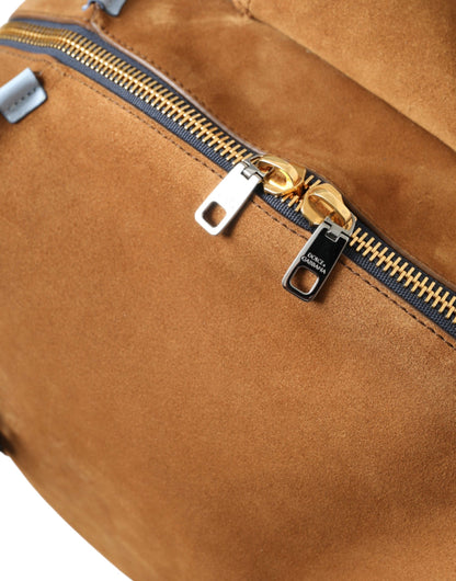 Dolce &amp; Gabbana – Rucksacktasche aus Wildleder mit Logo in Braun und Gelb