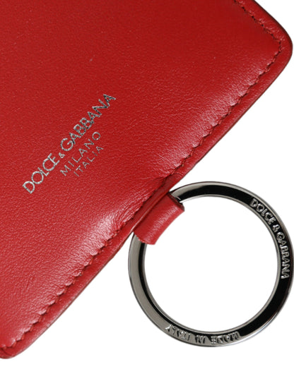 Dolce &amp; Gabbana – Kartenetui mit Logo und Lanyard aus rotem Kalbsleder