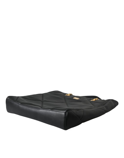 Dolce &amp; Gabbana – Gesteppte Einkaufstasche „JUNGLE“ aus schwarzem Leder