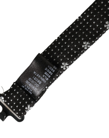 Dolce &amp; Gabbana Schwarze Seidenfliege mit Blumenmuster und verstellbarem Halsausschnitt für Herren, Papillon