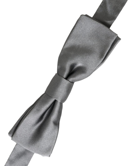Dolce &amp; Gabbana Graue Satin-Seide-Fliege mit verstellbarem Halsausschnitt für Herren Papillon