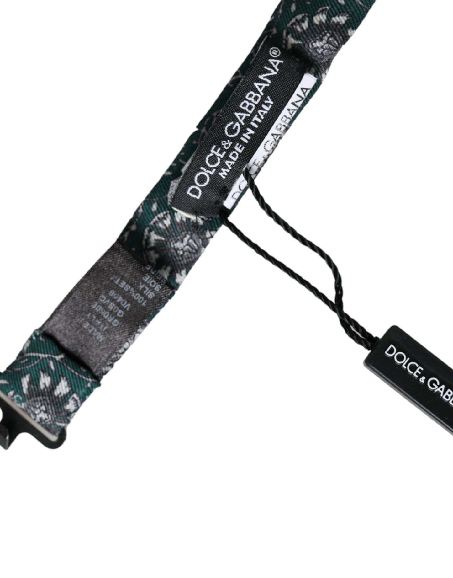 ربطة عنق رجالية قابلة للتعديل من دولتشي آند غابانا مصنوعة من الحرير الأخضر ومزينة بالورود