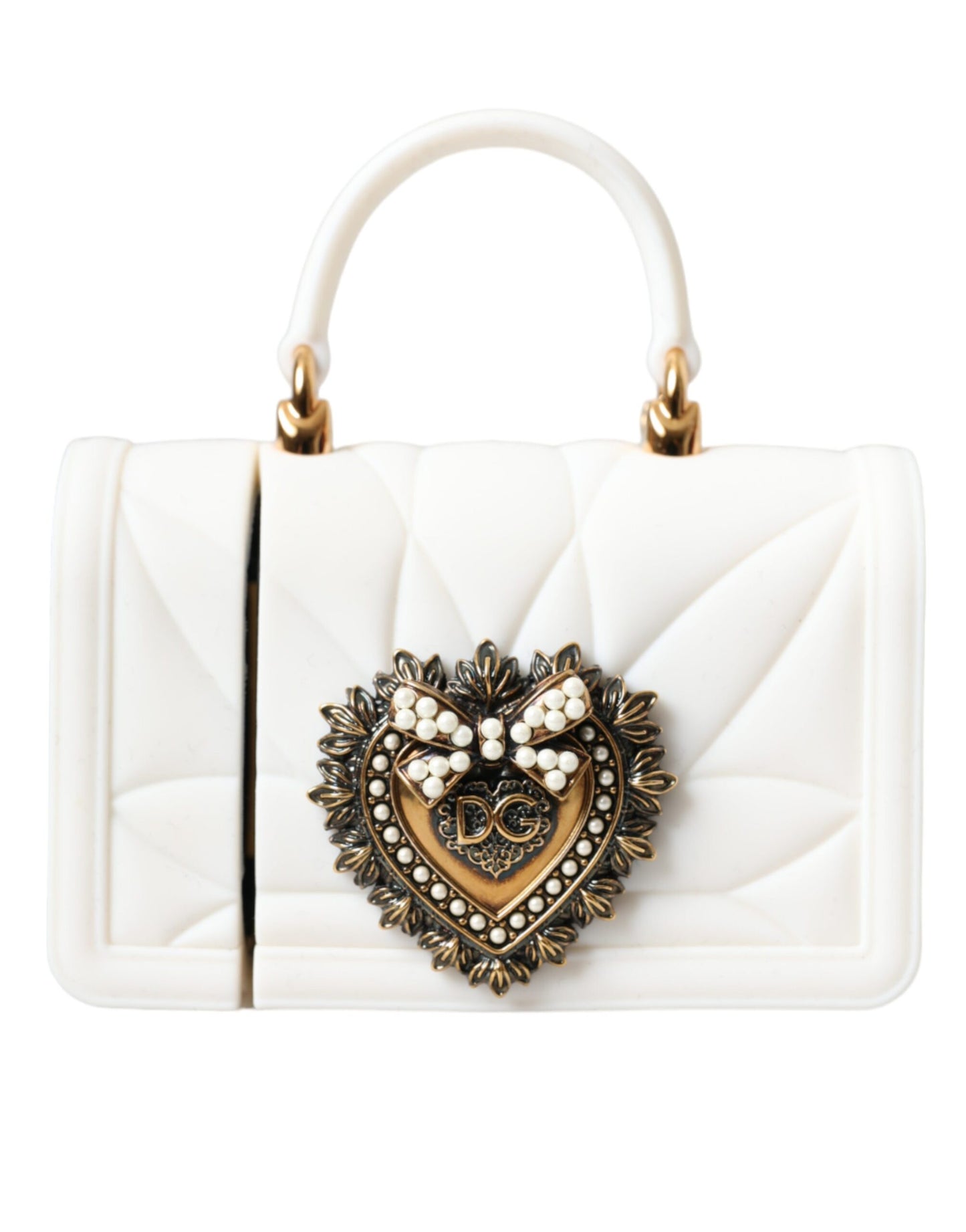 Dolce &amp; Gabbana – Weiße Silikonhülle „Devotion Heart“ mit Handtasche und Airpod-Hülle