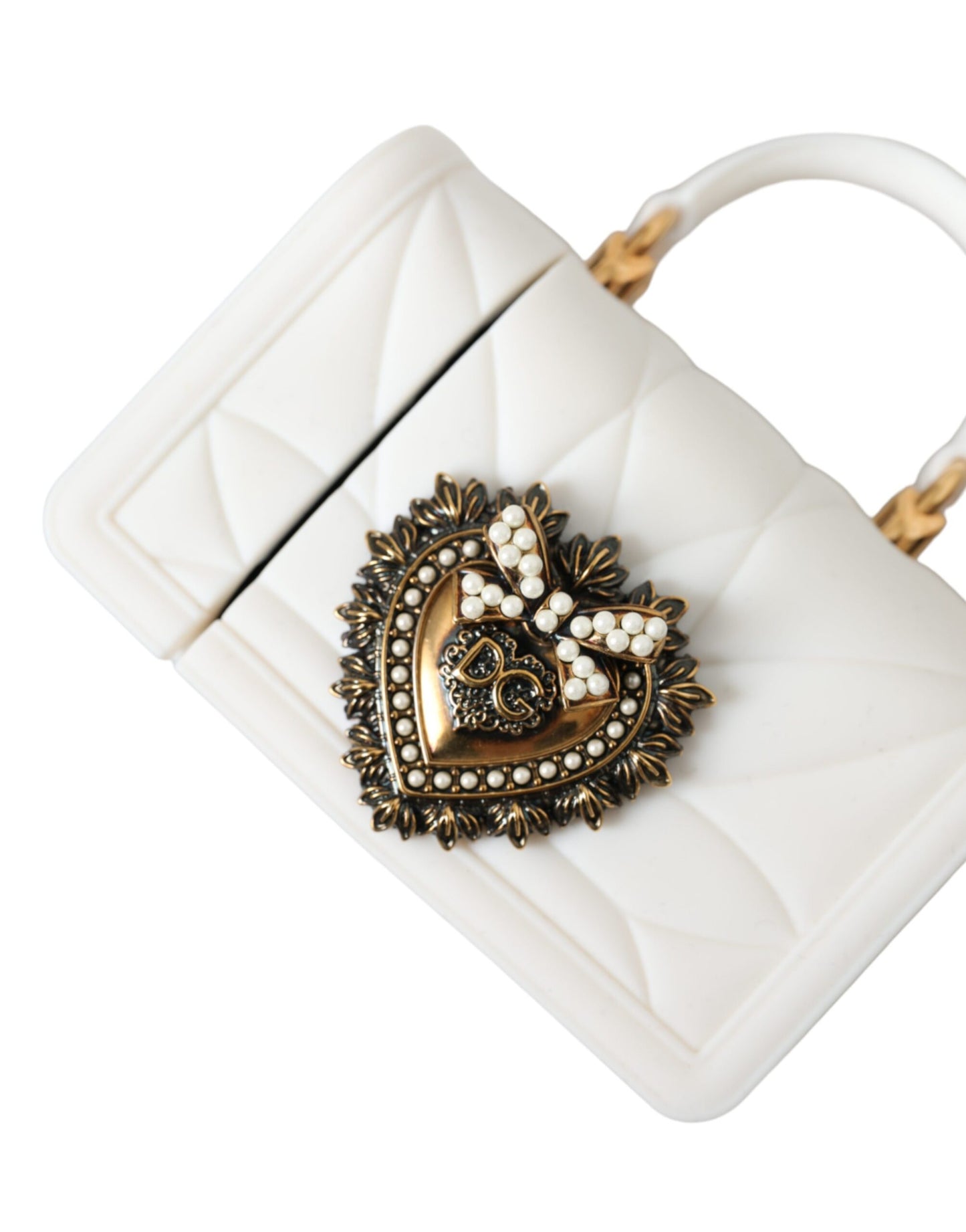 Dolce &amp; Gabbana – Weiße Silikonhülle „Devotion Heart“ mit Handtasche und Airpod-Hülle