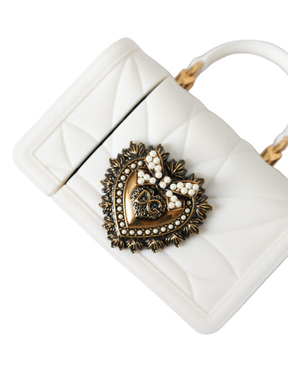 Dolce &amp; Gabbana – Weiße Silikonhülle „Devotion Heart“ mit Handtasche und Airpod-Hülle