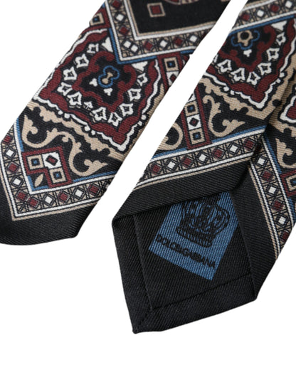 ربطة عنق رجالية قابلة للتعديل من دولتشي آند غابانا، سوداء مطبوعة، 100% حرير