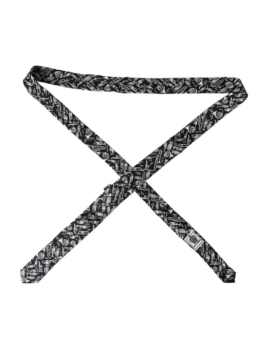 Dolce &amp; Gabbana – Verstellbare Seidenkrawatte mit Trompetendruck in Schwarz