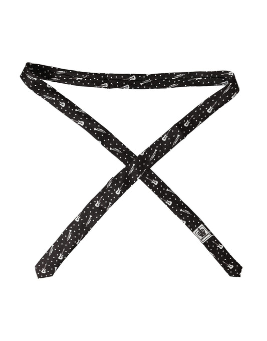 Dolce &amp; Gabbana – Verstellbare Seidenkrawatte mit schwarzem Gitarrendruck