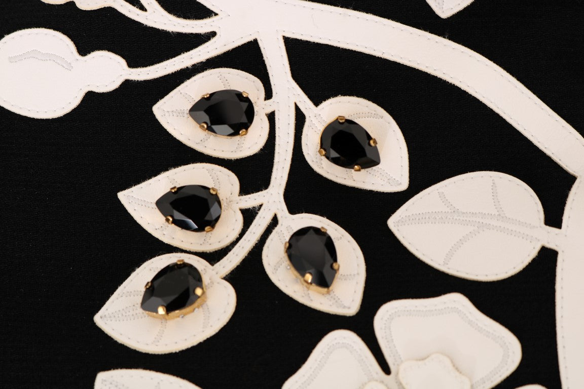 Dolce &amp; Gabbana Schwarze Jacke mit Barock-Blumen und Kristallen