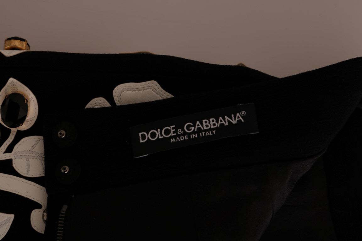 Dolce &amp; Gabbana – Schwarzer Bleistiftrock mit Kristallblumenmuster