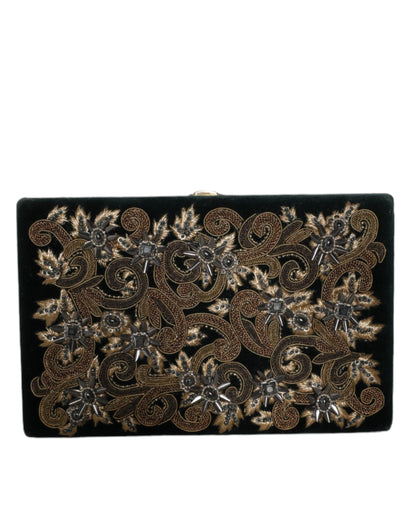 Dolce &amp; Gabbana Clutch aus schwarzem Samt mit Goldrahmen, Abendtasche für Partys