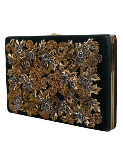 Dolce &amp; Gabbana Clutch aus schwarzem Samt mit Goldrahmen, Abendtasche für Partys