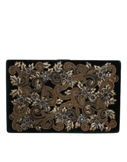 Dolce &amp; Gabbana Clutch aus schwarzem Samt mit Goldrahmen, Abendtasche für Partys