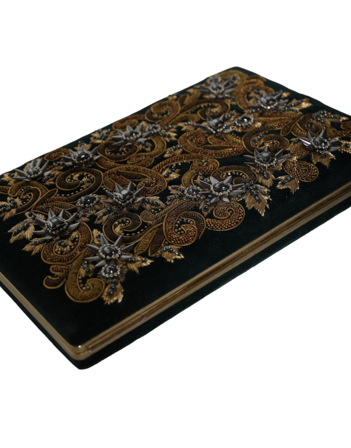 Dolce &amp; Gabbana Clutch aus schwarzem Samt mit Goldrahmen, Abendtasche für Partys