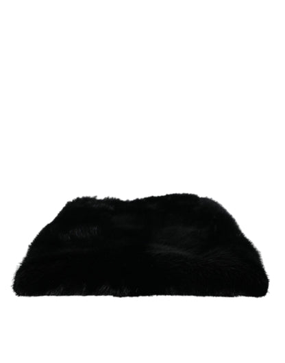 حقيبة دولتشي آند غابانا سوداء من الفرو الصناعي بسلسلة فضية