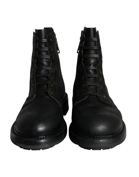 Dolce &amp; Gabbana – Schwarze Schnürstiefel mit halbhohem Schaft Herren Schuhe