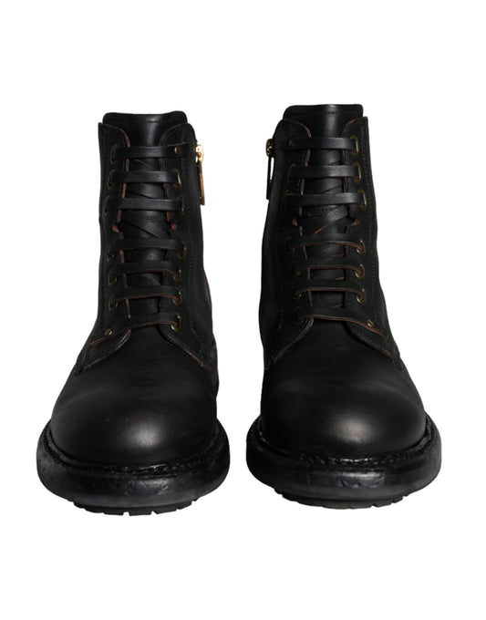 Dolce &amp; Gabbana – Schwarze Schnürstiefel mit halbhohem Schaft Herren Schuhe