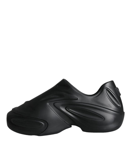 حذاء سنيكرز دولتشي آند غابانا أسود من المطاط المزخرف برقائق معدنية، منخفض الارتفاع