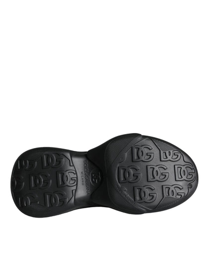 حذاء سنيكرز دولتشي آند غابانا أسود من المطاط المزخرف برقائق معدنية، منخفض الارتفاع