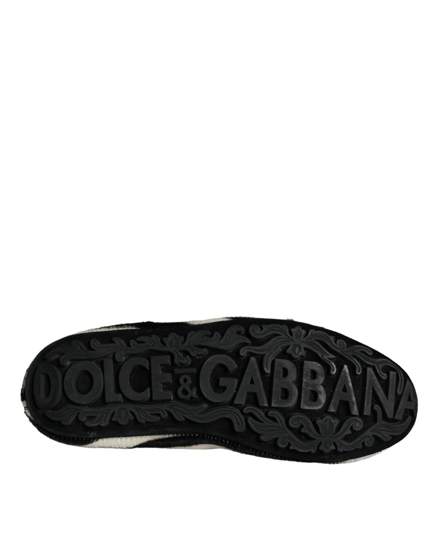 Dolce &amp; Gabbana – Slipper mit Kalbsfell in Schwarz und Weiß Herren Schuhe