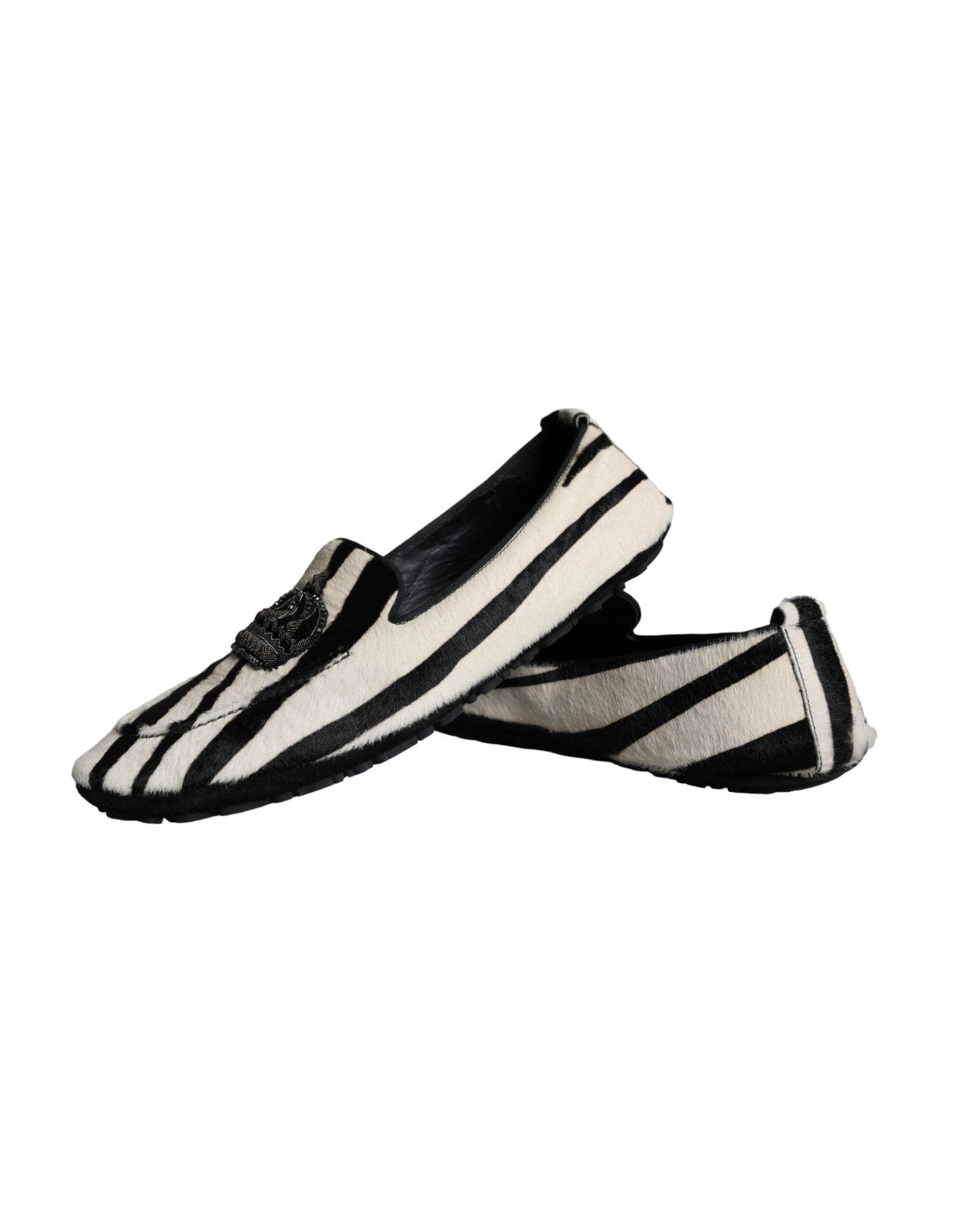 Dolce &amp; Gabbana – Slipper mit Kalbsfell in Schwarz und Weiß Herren Schuhe