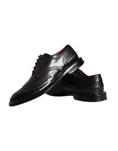 Dolce &amp; Gabbana – Oxford-Schuhe aus schwarzem Leder mit Flügelkappe für formelle Herren