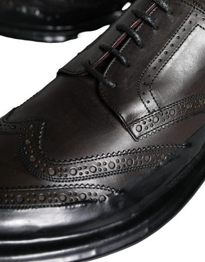 Dolce &amp; Gabbana – Oxford-Schuhe aus schwarzem Leder mit Flügelkappe für formelle Herren