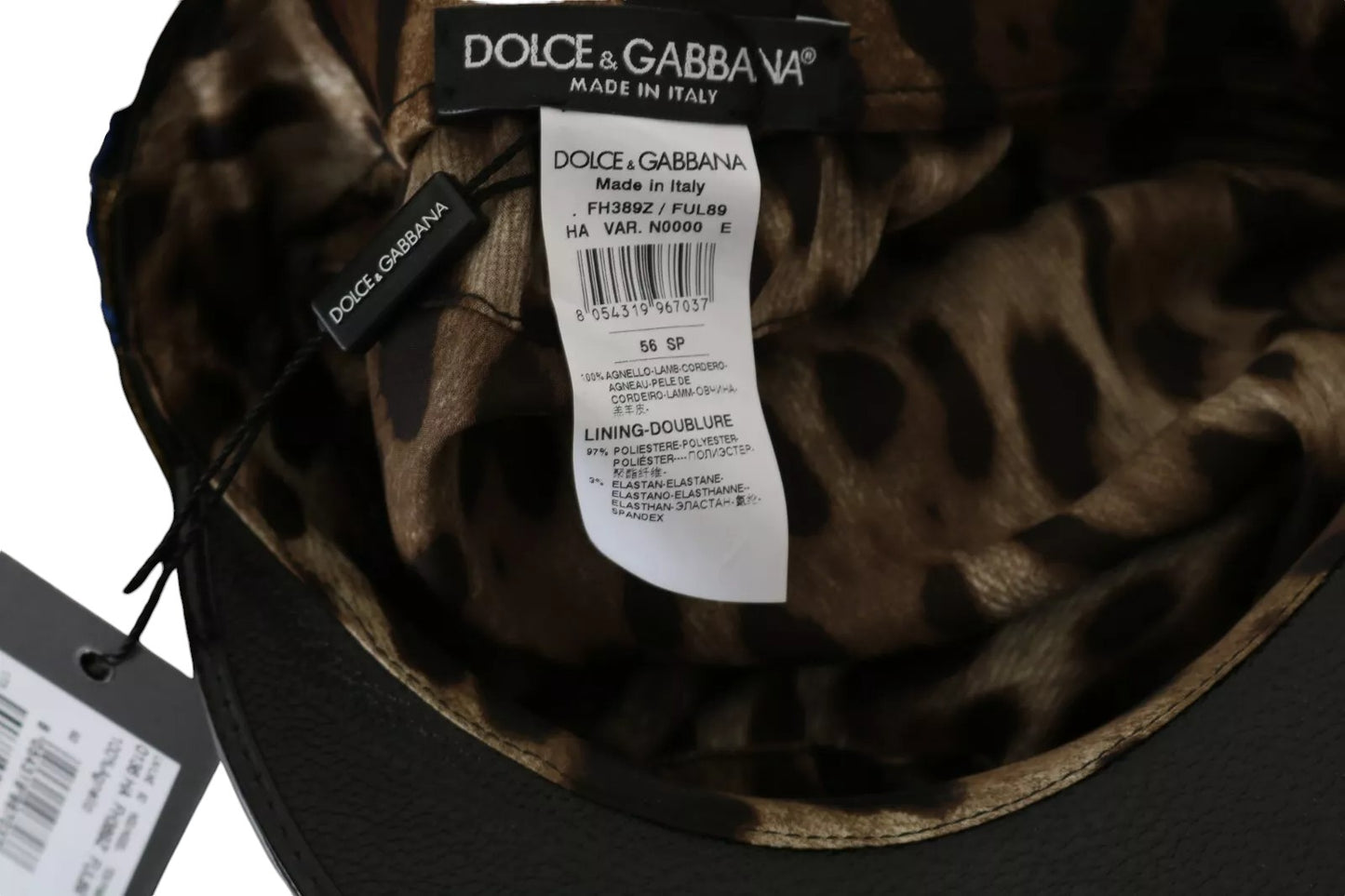 Dolce &amp; Gabbana Schiffermütze aus schwarzem Leder mit Kristallperlen und goldenem Band