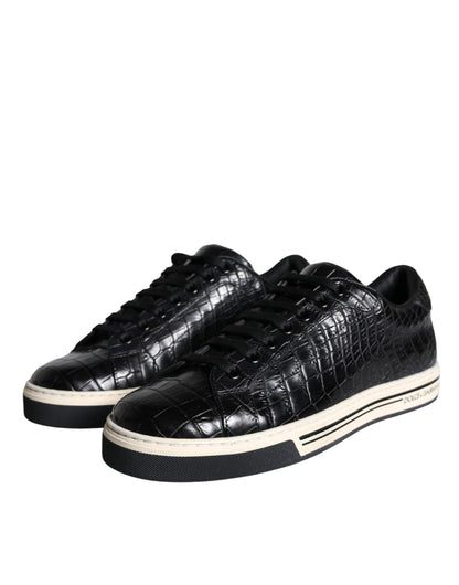 Dolce &amp; Gabbana Schwarze Leder Herren Low Top Sneakers Schuhe